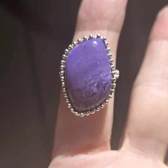 Charoite 14k & topaz GORGEOUS sterling ring sz7.5 - Picture 3 of 10